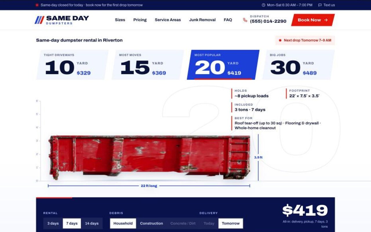 Same Day dumpster design
